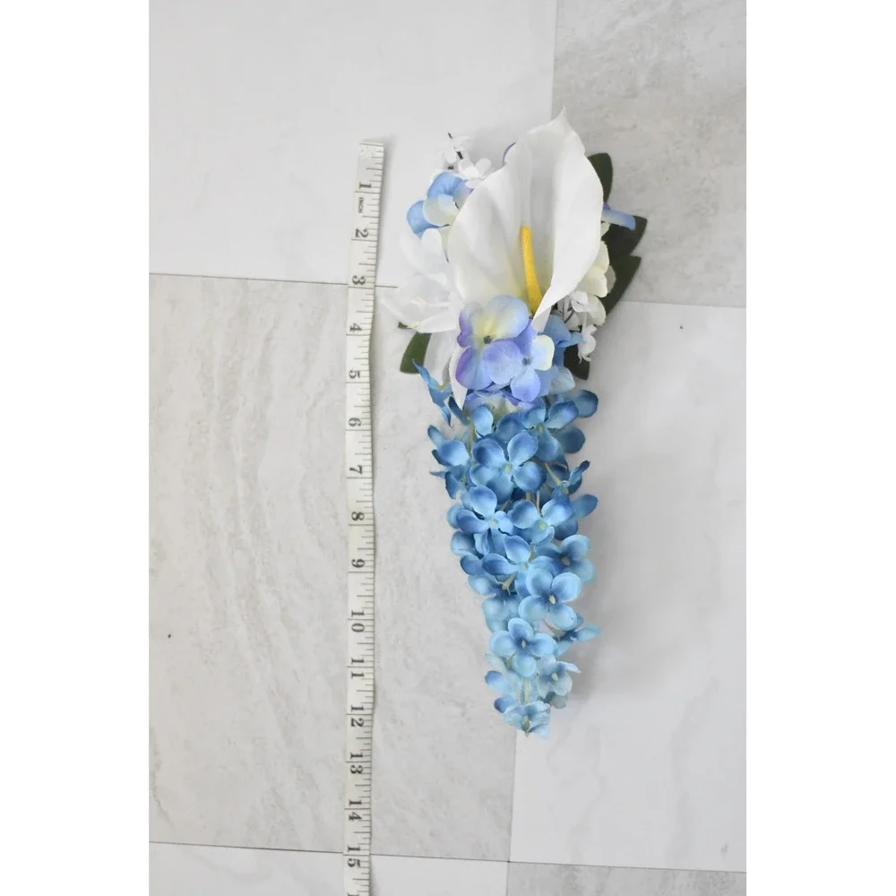 Handmade Floral Hair Clip Women OS Blue White Calla Lily Hydrangea Barrette